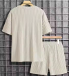 New Fashion Summer Short Sleeve Shorts Set Linen Thin Lapel Loose Solid Color
