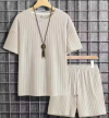 New Fashion Summer Short Sleeve Shorts Set Linen Thin Lapel Loose Solid Color